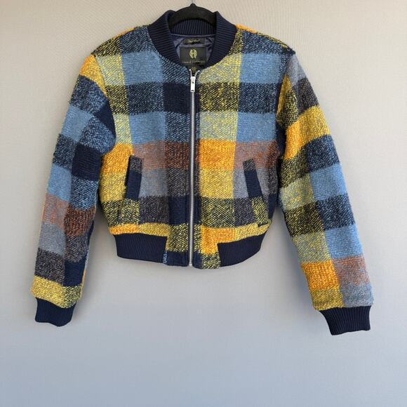 House of Harlow Jackets & Blazers - House of Harlow plaid bomber jacket - wool blend - blue - yellow - coat  size XS